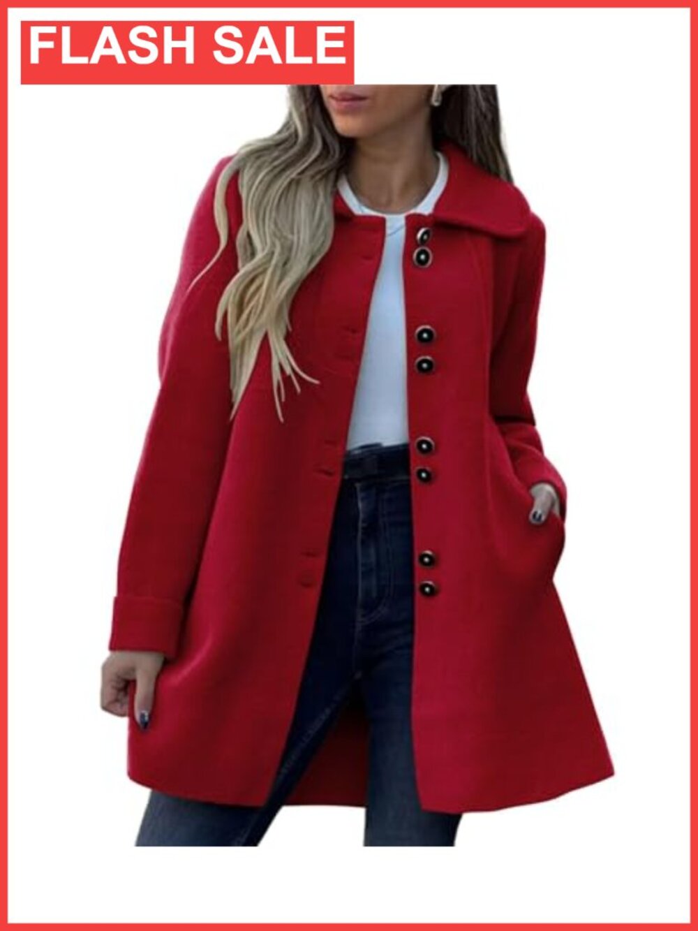 Wool Blend Pea Coat Single Breasted Lapel Collared Winter Overcoat